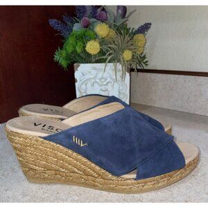 Viscata Womens Navy Blue Suede Wedge Espadrille Sandals With Braided Jute Sole S